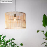 Modern Rattan Drum Shaded Pendant Light For Restaurant Ceiling