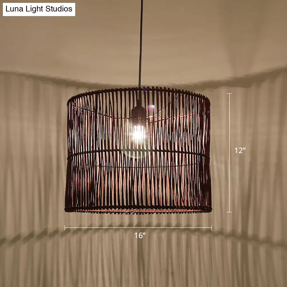 Modern Rattan Drum Shaded Pendant Light For Restaurant Ceiling