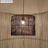 Modern Rattan Drum Shaded Pendant Light For Restaurant Ceiling