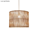 Modern Rattan Drum Shaded Pendant Light For Restaurant Ceiling