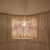 Modern Rattan Drum Shaded Pendant Light For Restaurant Ceiling Wood