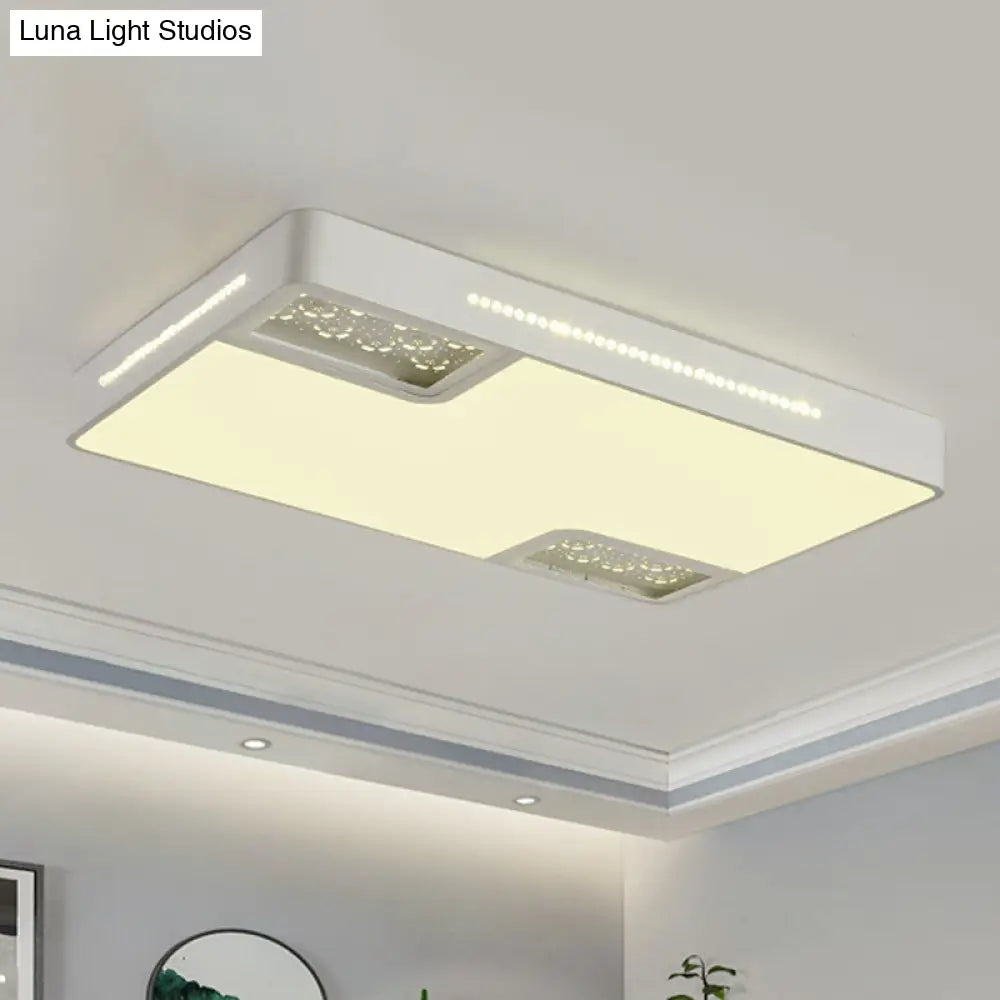 Modern Rectangle Ceiling Light Fixture: Acrylic White Led Flush Mount With Crystal Beaded Accent