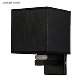 Modern Rectangle Fabric Wall Lamp With Faux Jade Decor - Flaxen/White/Beige 1-Bulb Fixture