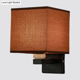 Modern Rectangle Fabric Wall Lamp With Faux Jade Decor - Flaxen/White/Beige 1-Bulb Fixture