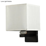 Modern Rectangle Fabric Wall Lamp With Faux Jade Decor - Flaxen/White/Beige 1-Bulb Fixture