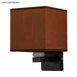Modern Rectangle Fabric Wall Lamp With Faux Jade Decor - Flaxen/White/Beige 1-Bulb Fixture