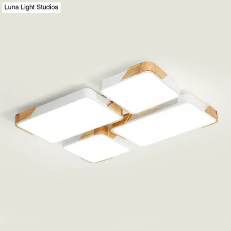 Modern Rectangle Led Flushmount Ceiling Lamp For Living Room - Metal Wood Flush Light