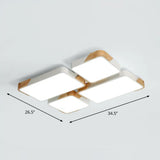 Modern Rectangle Led Flushmount Ceiling Lamp For Living Room - Metal Wood Flush Light White /