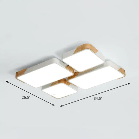 Modern Rectangle Led Flushmount Ceiling Lamp For Living Room - Metal Wood Flush Light White /