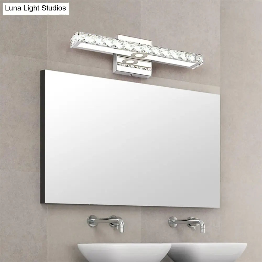 Modern Rectangle Vanity Wall Sconce With Clear Crystal Integrated Led - Bathroom Lamp