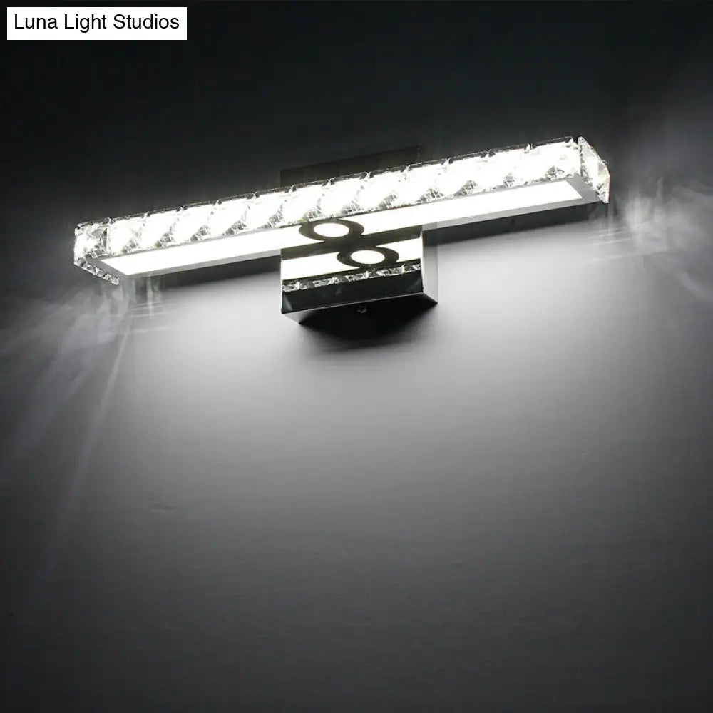 Modern Rectangle Vanity Wall Sconce With Clear Crystal Integrated Led - Bathroom Lamp