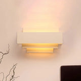 Modern Rectangle Wall Lamp With Tiered Metal Design - White 1 Head Sconce Light For Bedroom