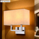 Modern Rectangular Beige Led Fabric Wall Sconce For Bedside Lighting