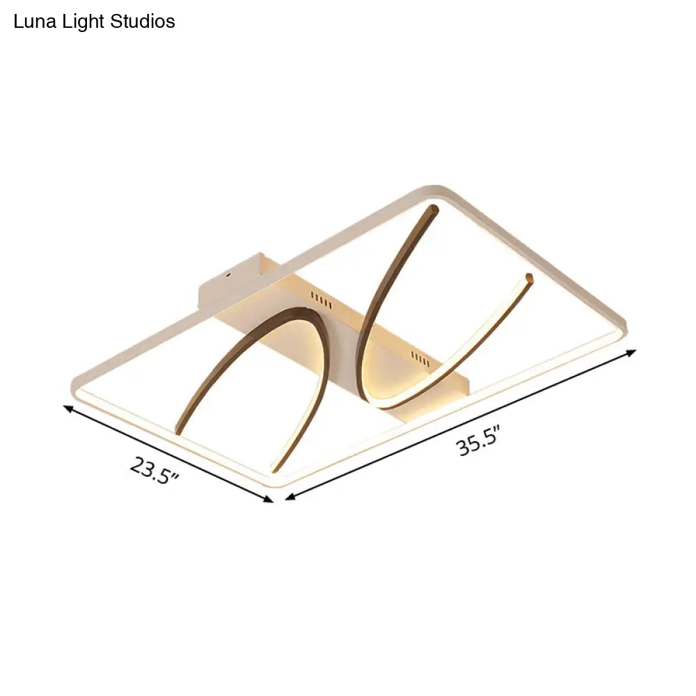 Modern Rectangular Ceiling Flush Light: Black - White Aluminum Led Mount Lamp With Curve Design -