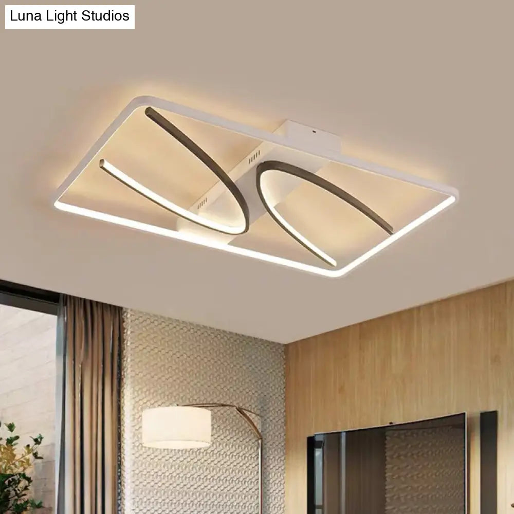 Modern Rectangular Ceiling Flush Light: Black - White Aluminum Led Mount Lamp With Curve Design -