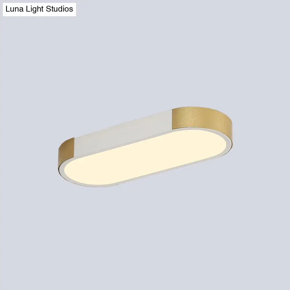 Modern Rectangular Corridor Led Ceiling Flush Mount - Metallic Flushmount Lighting In White/Gold Or
