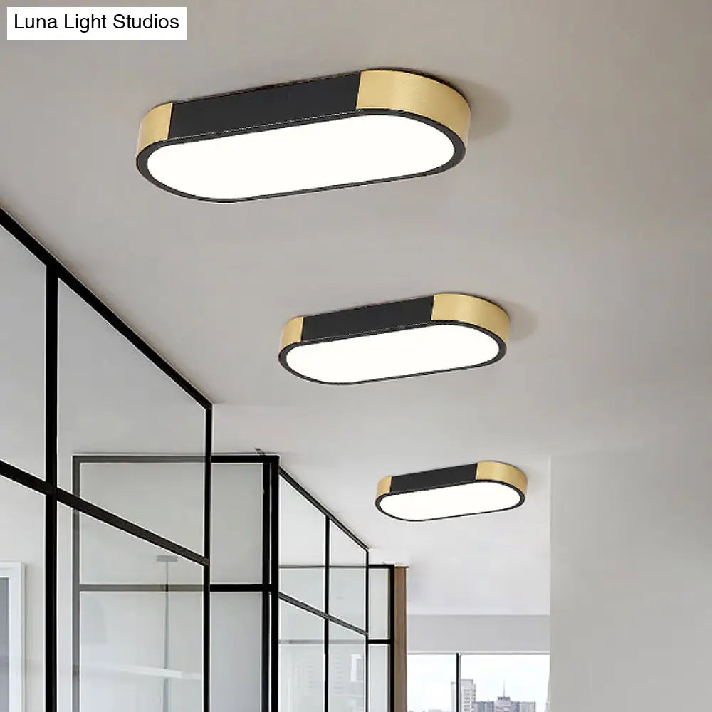 Modern Rectangular Corridor Led Ceiling Flush Mount - Metallic Flushmount Lighting In White/Gold Or