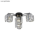 Modern Rectangular Crystal Ceiling Light: Curved Panel Semi Flush Mount With 4/6 Heads For Dining