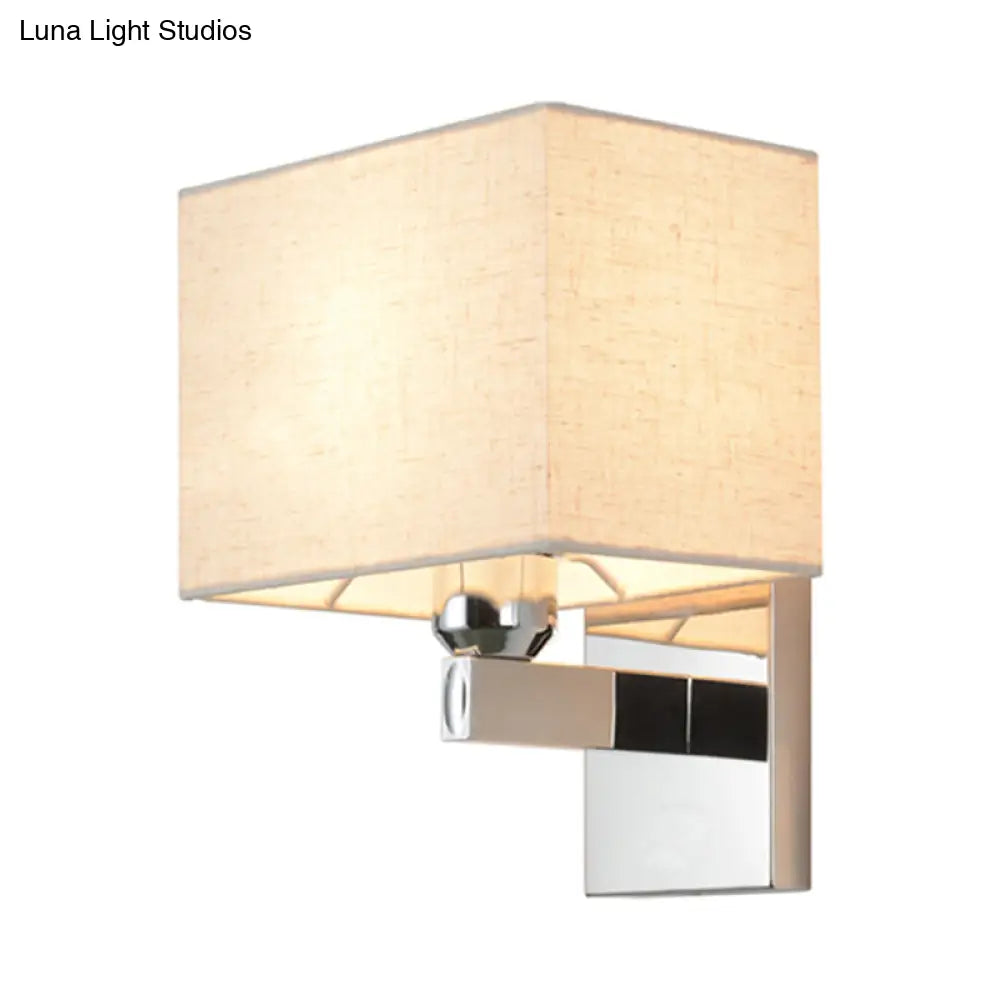 Modern Rectangular Fabric Led Wall Sconce In Chrome For Bedside Lighting
