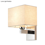 Modern Rectangular Fabric Led Wall Sconce In Chrome For Bedside Lighting