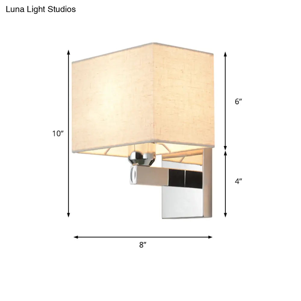 Modern Rectangular Fabric Led Wall Sconce In Chrome For Bedside Lighting