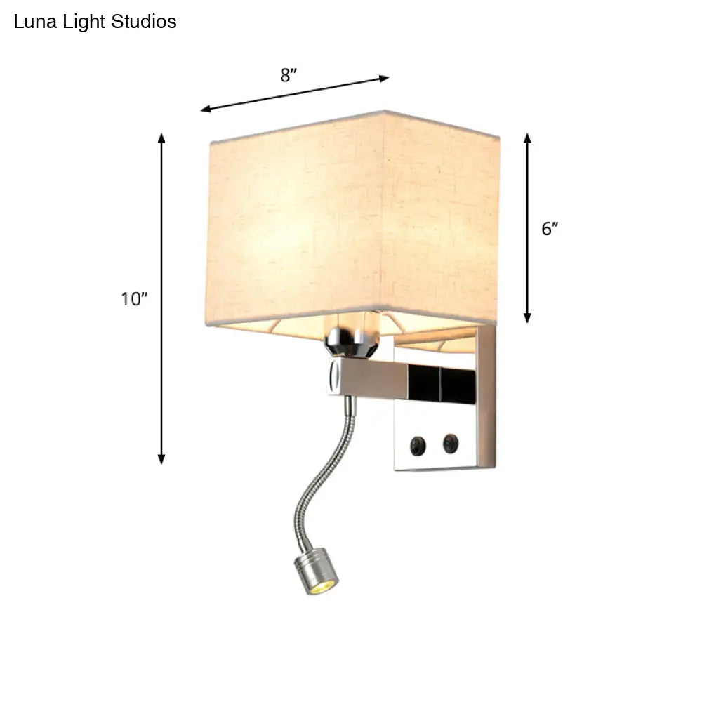 Modern Rectangular Fabric Led Wall Sconce In Chrome For Bedside Lighting