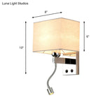 Modern Rectangular Fabric Led Wall Sconce In Chrome For Bedside Lighting