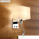 Modern Rectangular Fabric Led Wall Sconce In Chrome For Bedside Lighting