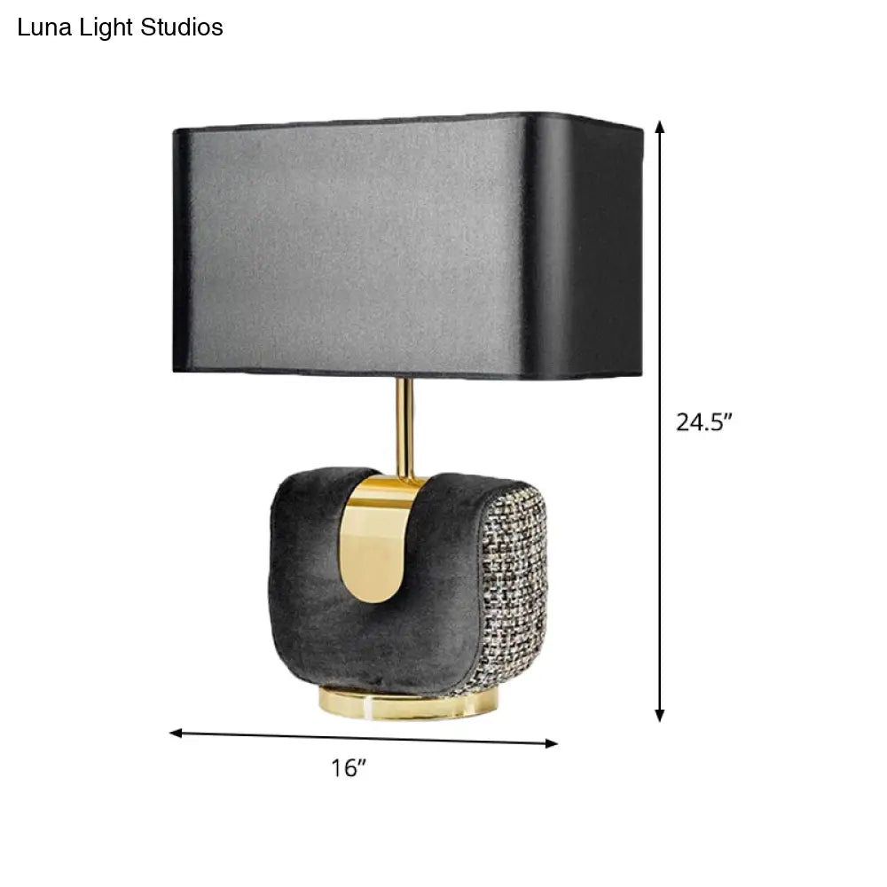 Modern Rectangular Table Lamp 14/16 Wide Black Fabric 1 Head Small Desk For Bedside