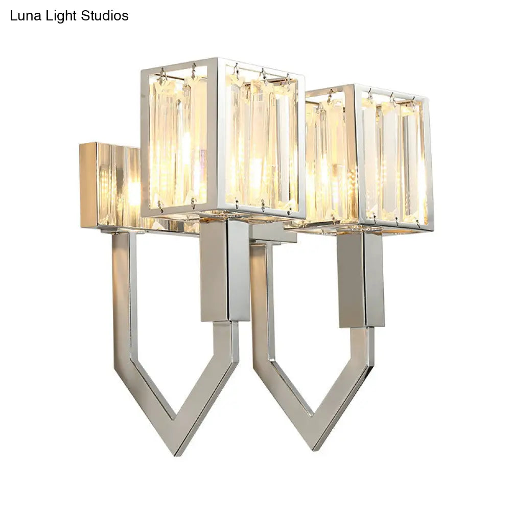 Modern Rectangular Wall Sconce - Chrome Finish With Clear Crystal Accent