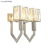 Modern Rectangular Wall Sconce - Chrome Finish With Clear Crystal Accent