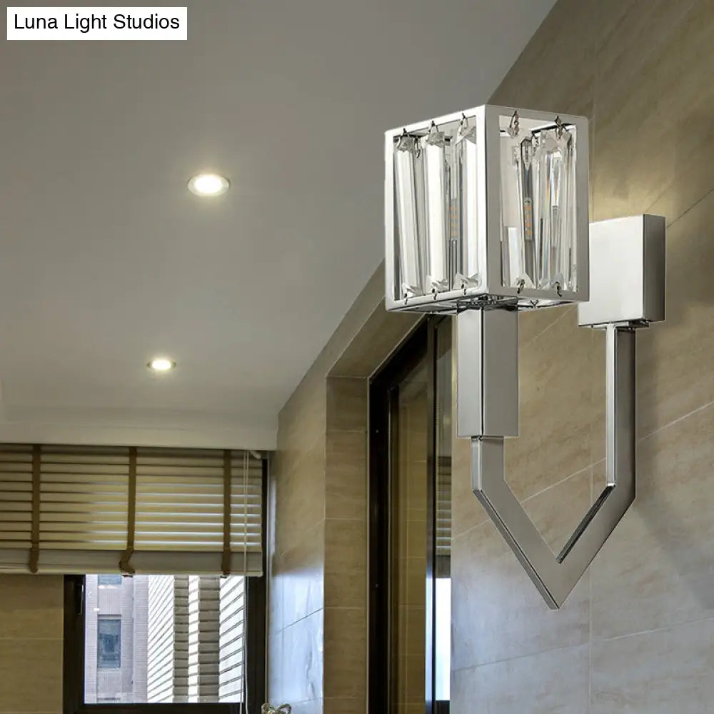 Modern Rectangular Wall Sconce - Chrome Finish With Clear Crystal Accent