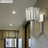 Modern Rectangular Wall Sconce - Chrome Finish With Clear Crystal Accent