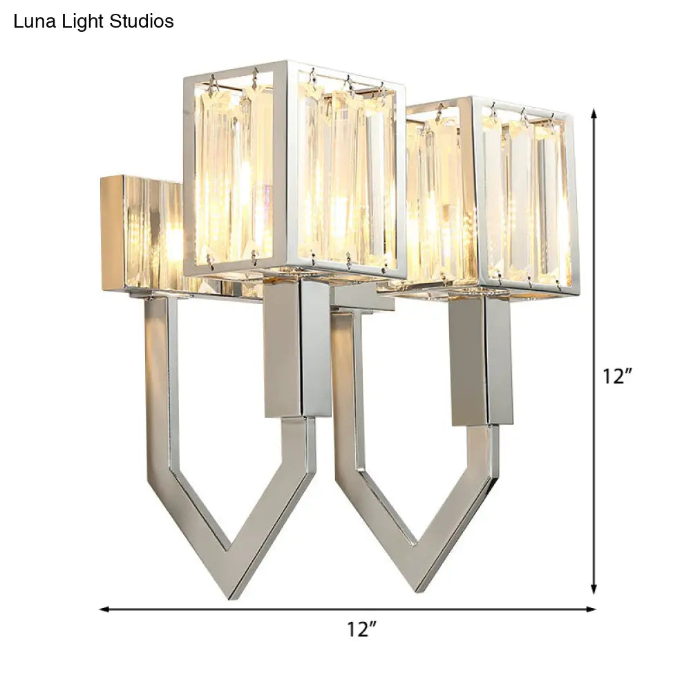 Modern Rectangular Wall Sconce - Chrome Finish With Clear Crystal Accent