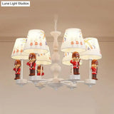 Modern Red And White Chandelier With Fabric Shade - Dining Room Soldier Hanging Lamp
