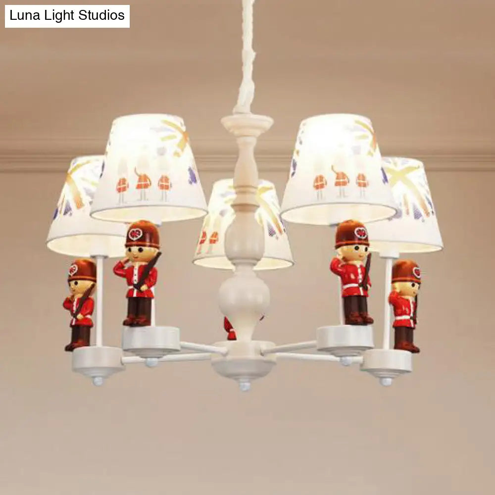 Modern Red And White Chandelier With Fabric Shade - Dining Room Soldier Hanging Lamp