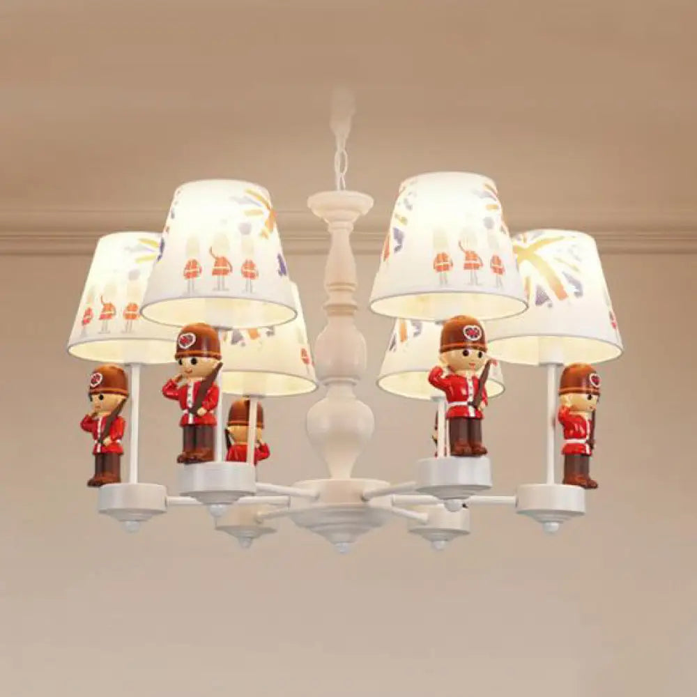 Modern Red And White Chandelier With Fabric Shade - Dining Room Soldier Hanging Lamp 6 /