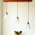 Modern Red Brown Glass Island Pendant Light - 3 Prismatic Heads Conical/Round Suspension / Cone