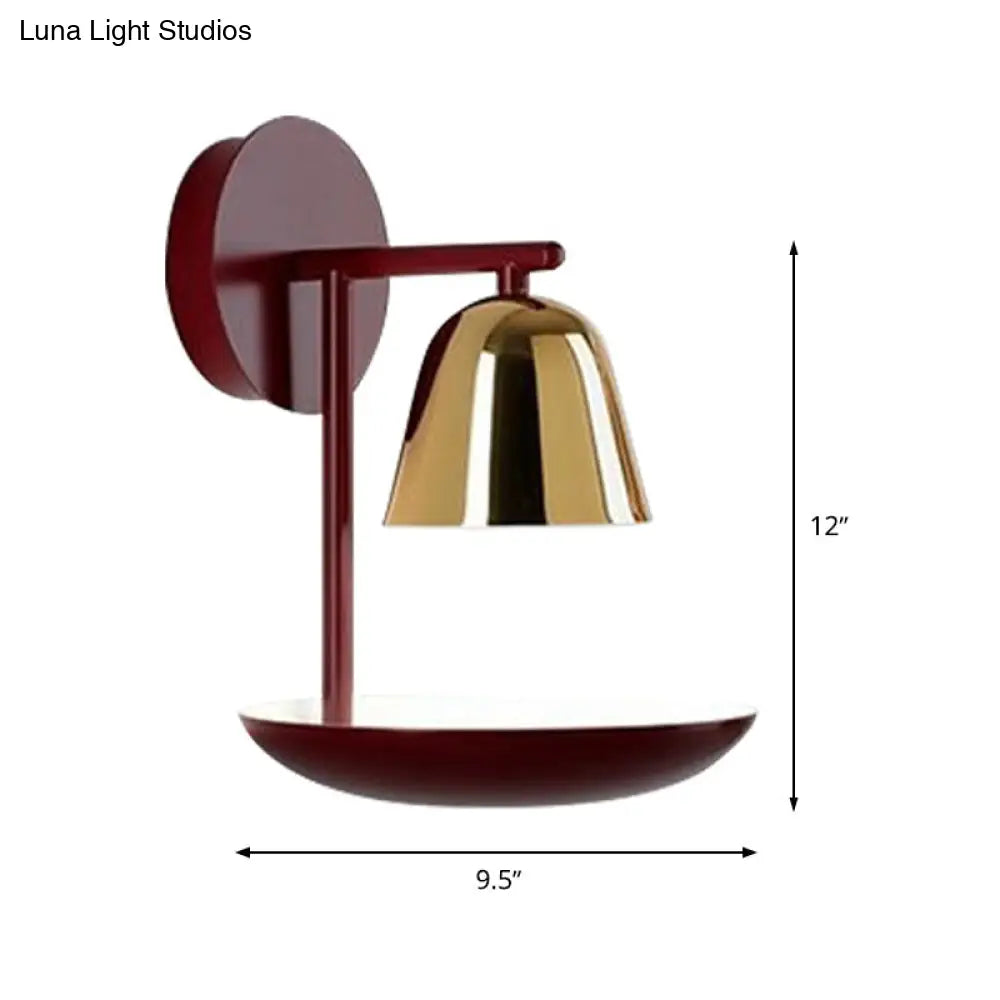 Modern Red Dome Wall Sconce Lighting Fixture - Metal 1-Head For Bedroom