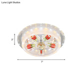 Modern Red Rose Cake Led Flush Mount Light With Crystal Shade - Frosted Glass Ceiling Fixture For
