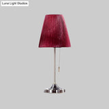 Modern Red Tapered Nightstand Lamp With 1 Bulb Pull Chain And Fabric Shade