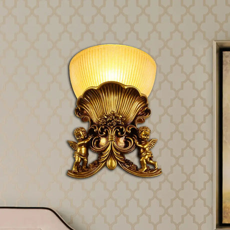 Modern Resin Angel Sconce Light Indoor Wall Mount Beige/Gold/White Finish With Yellow Glass Bowl