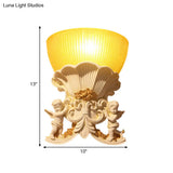 Modern Resin Angel Sconce Light Indoor Wall Mount Beige/Gold/White Finish With Yellow Glass Bowl