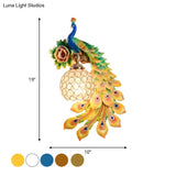 Modern Resin Flower And Peacock Wall Lamp - Dining Room Fixture With Clear K9 Crystal Shade In