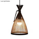 Modern Restaurant Pendant Lamp: Conical Bamboo Shade Black/Beige Hanging Ceiling Light (8/10 W)