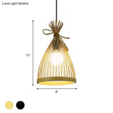 Modern Restaurant Pendant Lamp: Conical Bamboo Shade Black/Beige Hanging Ceiling Light (8/10 W)