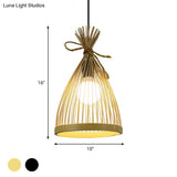 Modern Restaurant Pendant Lamp: Conical Bamboo Shade Black/Beige Hanging Ceiling Light (8/10 W)
