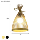 Modern Restaurant Pendant Lamp: Conical Bamboo Shade Black/Beige Hanging Ceiling Light (8/10 W)