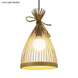 Modern Restaurant Pendant Lamp: Conical Bamboo Shade Black/Beige Hanging Ceiling Light (8/10 W)