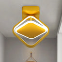 Modern Rhombus Frame Led Flushmount Light With Gold Finish & White/Warm / Warm